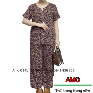 Bộ đồ trung niên lụa cài cúc chấm bi cho mẹ_ ms520 bộ lụa cài cúc chấm bi