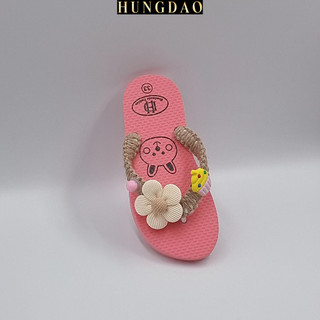 Dép kẹp bé gái HD đan dây thừng đính sticker bông kèm họa tiết đáng yêu cho bé có đế chống trượt đủ size nhiều màu
