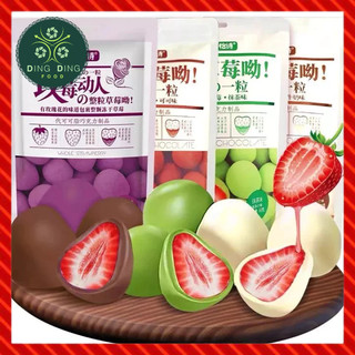Mới - Combo 4 Gói Kẹo Socola Bọc Dâu Tây Sấy 60g Đài Loan Có Đủ Vị Ăn Vặt Siêu Ngon, DING DING FOOD