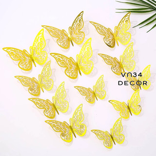 Set 12 Bướm Giấy Mica 3D trang trí bánh kem, bướm 3D trang trí