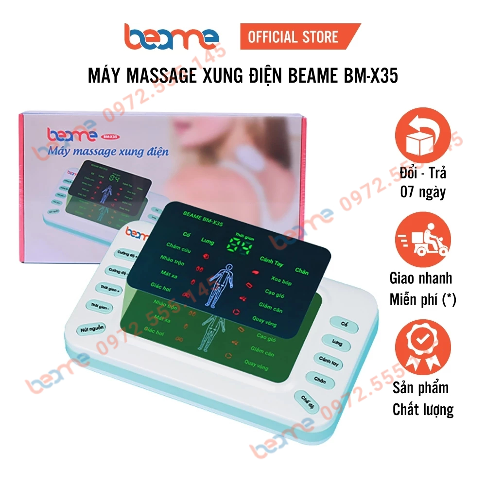 Máy massage xung điện SẠC PIN bản Tiếng Việt, máy mát xa châm cứu trị liệu Beame BM-X35