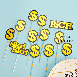 Set que cắm tiền chữ s, rich, skr trang trí bánh kem