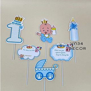 Set cắm Giấy Thôi Nôi em bé trang trí bánh kem sinh nhật