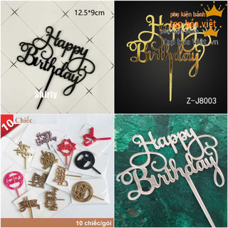 [Cỡ To] Túi 10 Meka chữ Happy Birthday trang trí bánh sinh nhật, Mica cắm bánh sinh nhật