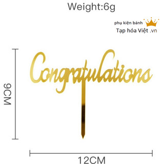 Hình cắm Meka chữ Congratulation trang trí bánh sinh nhật, Mica chữ Chúc Mừng