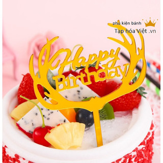 Hình cắm Meka Happy Birthday Sừng trang trí bánh sinh nhật, Mica trang trí