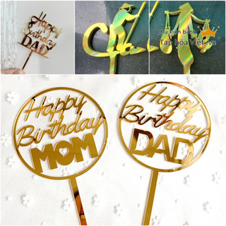 [Cỡ To] Túi 10 Meka chữ Mum Dad trang trí bánh sinh nhật, Mica chúc mừng sinh nhật bố mẹ