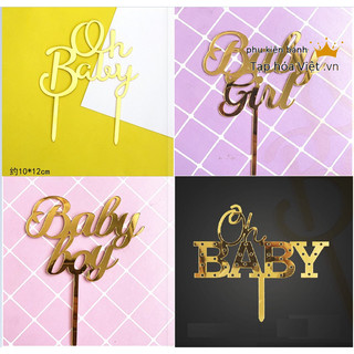 Thẻ cắm Meka Oh Baby trang trí bánh sinh nhật, Mica trang trí bánh