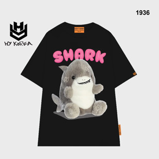 Áo thun unisex HY KOREA Cá Mập Chữ Hồng 1936 tay lỡ form rộng dễ thương