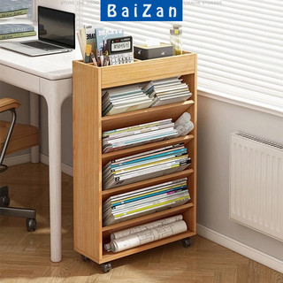 Kệ sách ngăn chéo 5 tầng có bánh xe, kệ sách đa tầng gỗ MDF thương hiệu Baizan - BZ189
