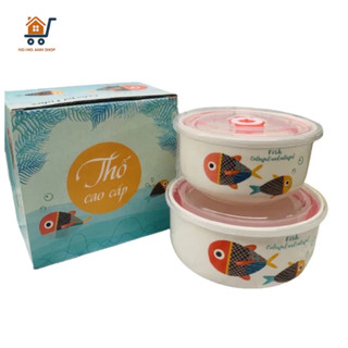 [SIÊU RẺ] Bộ 2 Tô Sứ Thố Sứ - Nắp Hút Chân Không - Mẫu Ngẫu Nhiên - Hoa Văn Bắt Mắt - 13cm 16cm