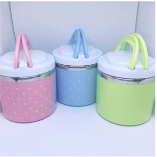 Camen Giữ Nhiệt Chấm Bi 1 Tầng 630ml, Mang Cơm, Ủ Cháo, Đựng Canh - Chống Tràn, Có Quai Xách