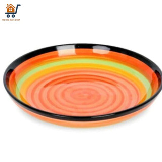 Set 2 Đĩa Sứ Sâu Lòng Hoạ Tiết Cầu Vồng 23cm - Dĩa Đựng Thức Ăn, Trái Cây - Tráng Men Cao Cấp