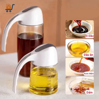 Bình đựng dầu ăn, nước chấm thủy tinh cao cấp tự động mở nắp khi rót 300ml
