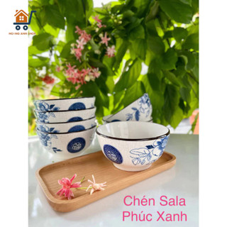 Bộ 6, bộ 10 chén sứ ăn cơm họa tiết phúc xanh đường kính 11.5cm, bát sứ chén sứ decor xinh xắn
