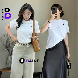 Áo thun baby tee thêu ngựa form rộng chất thun cotton kiểu basic, áo tay ngắn cổ tròn dáng dài nữ tôn dáng đẹp baine