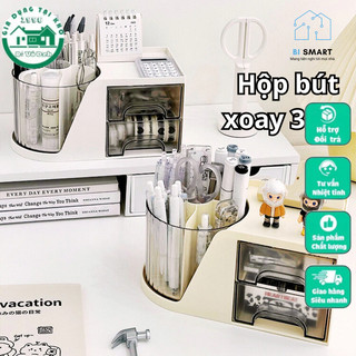 Hộp đựng mỹ phẩm, hộp đựng bút đa năng có kèm ống đựng xoay 360 độ tiện dụng, có nhiều ngăn chứa đồ thông minh