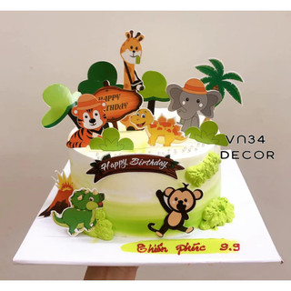 Set cắm Giấy Thế giới động vật trang trí bánh kem sinh nhật cho bé