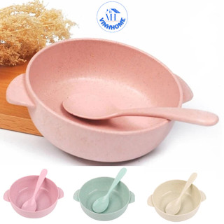 Bộ bát ăn dặm cho bé kèm muỗng chất liệu nhựa lúa mạch an toàn sử dụng, chịu nhiệt cao, kích thước cm
