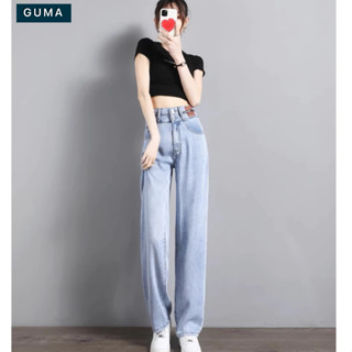 Quần Jeans nữ ống suông co giãn, quần bò ống đứng cạp cao 2 mầu siêu hót