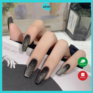  Nail Box Móng Úp Thiết Kế Sơn Gel Đen Ombre Mắt Mèo Bạc NB107 Nailbox Thủ Công - annienails 
