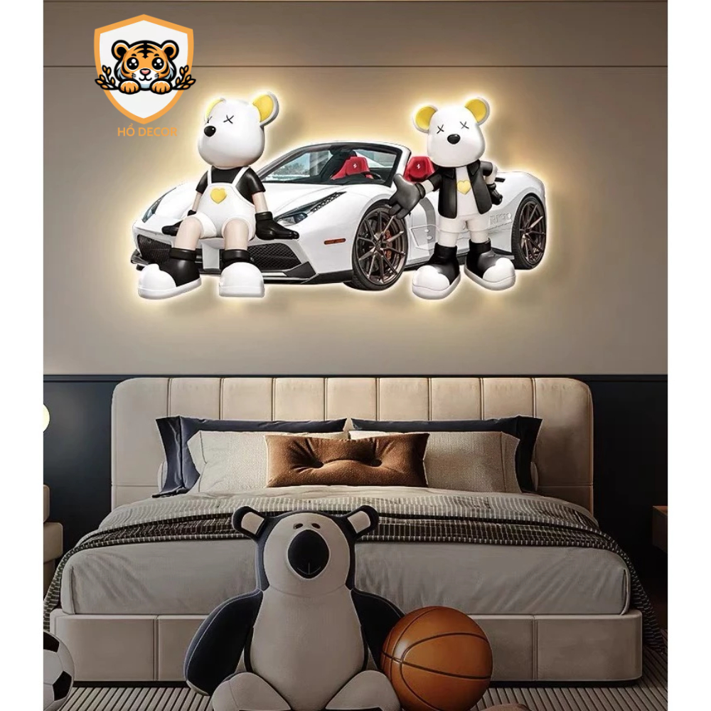 ( I7)Tranh Gấu Bearbrick Đèn led Treo Tường HỔ DECOR - TRANH ĐỒNG HỒ CAO CẤP