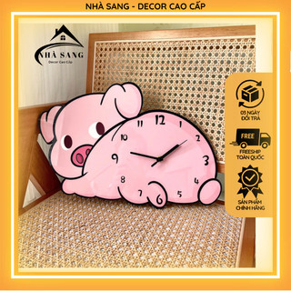   CE  Đồng hồ đẹp tươi heo con tô điểm đồng hồ gắn tường mầm non phòng tiếp đón khách phòng trẻ con kim trôi nhẹ 