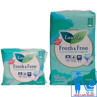 Băng Vệ Sinh Laurier Fresh & Free Siêu Mỏng Không Cánh Gói 8/20 Miếng (Siêu thấm tối đa - Lan da êm ái)