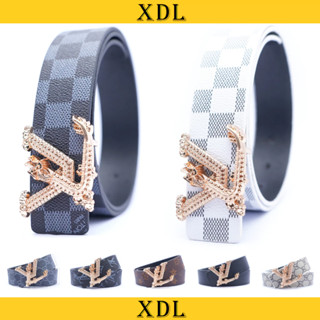 Thắt lưng nam kẻ caro nhiều màu mặt khóa cài lv hình rồng trắng cao cấp A1CLV11V