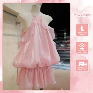 Váy Yếm Voan Tơ Hồng Pastel Thời Trang Phong Cách Tiểu Thư Sang Chảnh