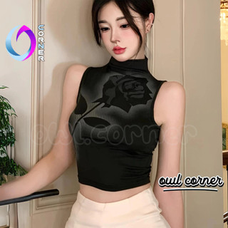 Áo Croptop BA LỖ CỔ LỌ HOA HỒNG Nhún Eo Vạt Tròn Bầu Ôm Body Đẹp Sexy Nữ, Áo Thun Chất Borip Kiểu In Họa Tiết OWL CORNER