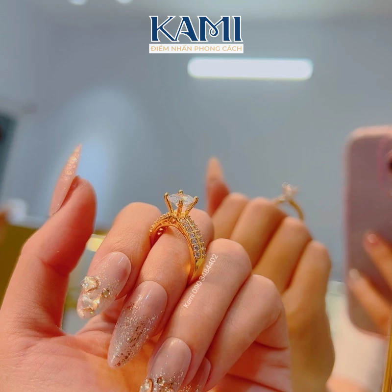 Nhẫn hột cao mạ vàng hột tấm siêu sáng Kami N431
