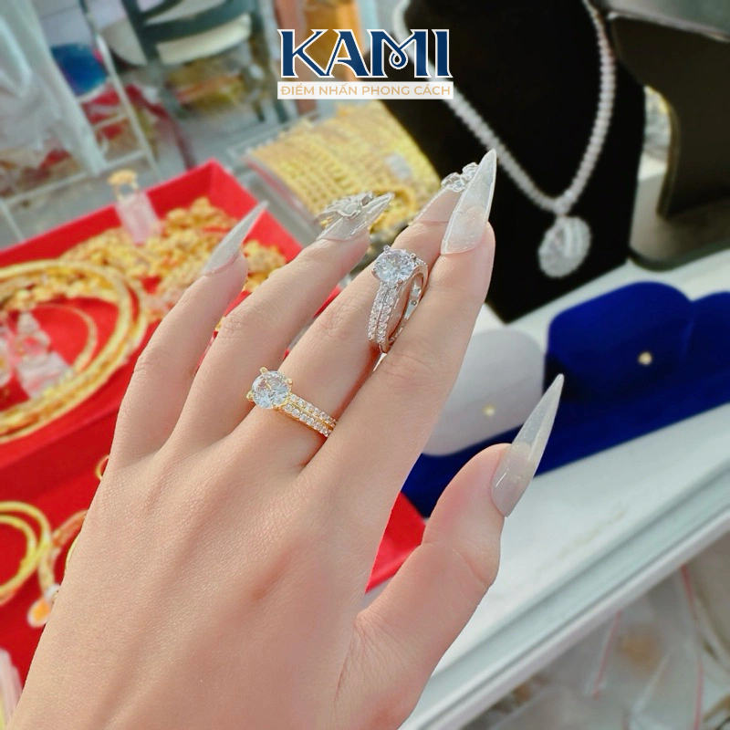 Nhẫn hột cao mạ vàng hột tấm siêu sáng Kami N431