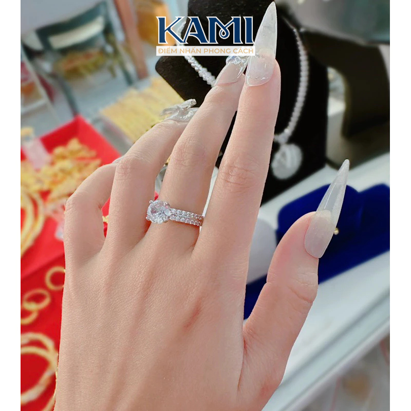 Nhẫn hột cao mạ vàng hột tấm siêu sáng Kami N431