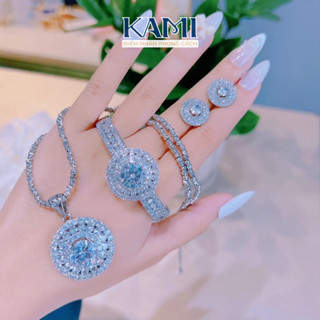  Bộ trang sức xi bạch kim đá tròn cz nhân tạo siêu sáng đi chơi đi tiệc Kami trang sức sỉ 