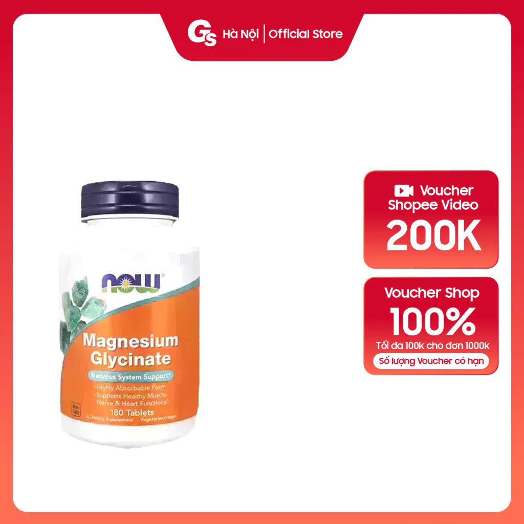 Viên uống NOW Magnesium Glycinate 200 mg with TRAACS, (180 viên) nhập khẩu Mỹ - Gymstore
