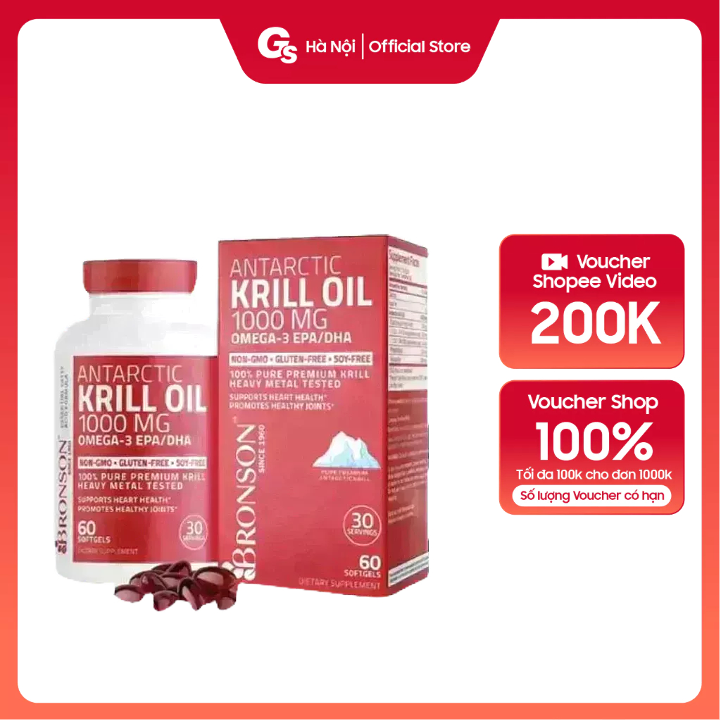 Dầu nhuyễn thể Bronson Antarctic Krill Oil with Omega-3 EPA/DHA, 1000 mg nhập khẩu Mỹ - Gymstore