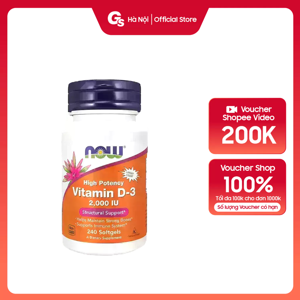 Viên uống Now Vitamin D3 2000IU (50mcg) nhập khẩu Mỹ phân phối Gymstore hỗ trợ tăng cường đề kháng, hỗ trợ tim mạch