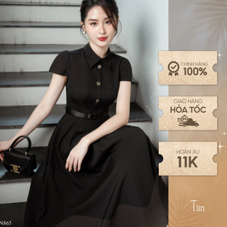  Váy cổ đức nẹp khuy kèm đai đầm công sở tiểu thư nữ tính TIINSTORE VHN865