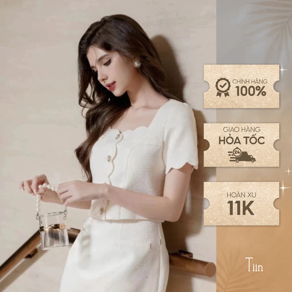 Chân váy ngắn dáng chữ A cơi đính màu kem Tiin Store CDN279