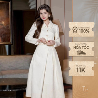 Chân váy xếp ly lệch dáng dài màu kem Tiin Store CDD278