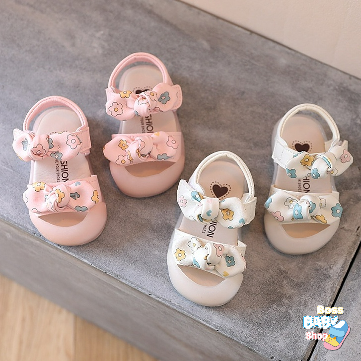 Dép chống vấp | Bé tập đi 0-3 tuổi đính nơ quai dán ngang chống trơn chống vấp cho bé (818-865)