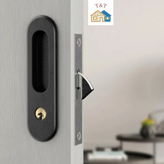 Khóa tay âm cửa lùa gỗ màu đen Hammered chính hãng cao cấp
