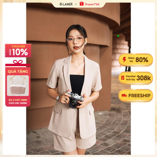 Áo Đờ Mi VIENNETRAN Ngắn Tay Blazer Cổ 2 Ve V65D23H001