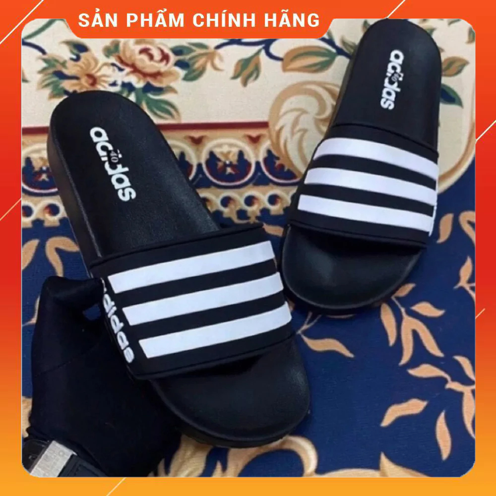 Dép lê nam nữ ADIDAS cạnh 3 sọc đen trắng, Mẫu dép mới nhất 2023