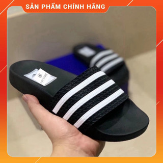 Dép quai ngang nam - nữ ADIDAS, dép lê, dép đi trong nhà kẻ 3 sọc đen trắng đế mềm cực êm chân, thời trang chống nước đủ
