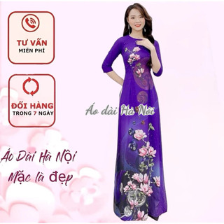 Áo dài lụa màu tím huế in 3d - áo dài hà nội