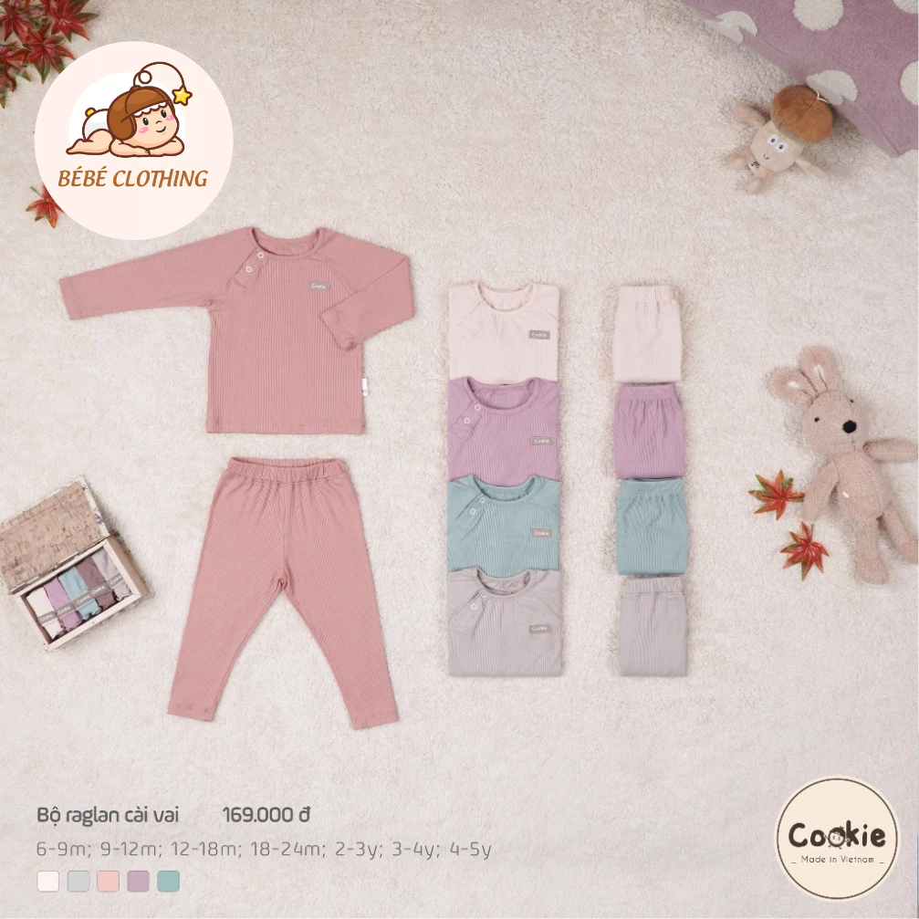 ⚜️ COOKIE ⚜️ Bộ raglan dài tay cài vai COOKIE size từ 6-9m đến 4-5y