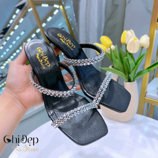 Guốc cao gót 7 phân quai đá tròn , Dép cao gót nữ 7cm quai đá tròn gót nhọn Chị Đẹp Store mã T15