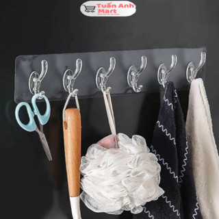 Thanh Treo Đồ Dán Tường 6 Móc Liền Mạch Trong Suốt Siêu Dính